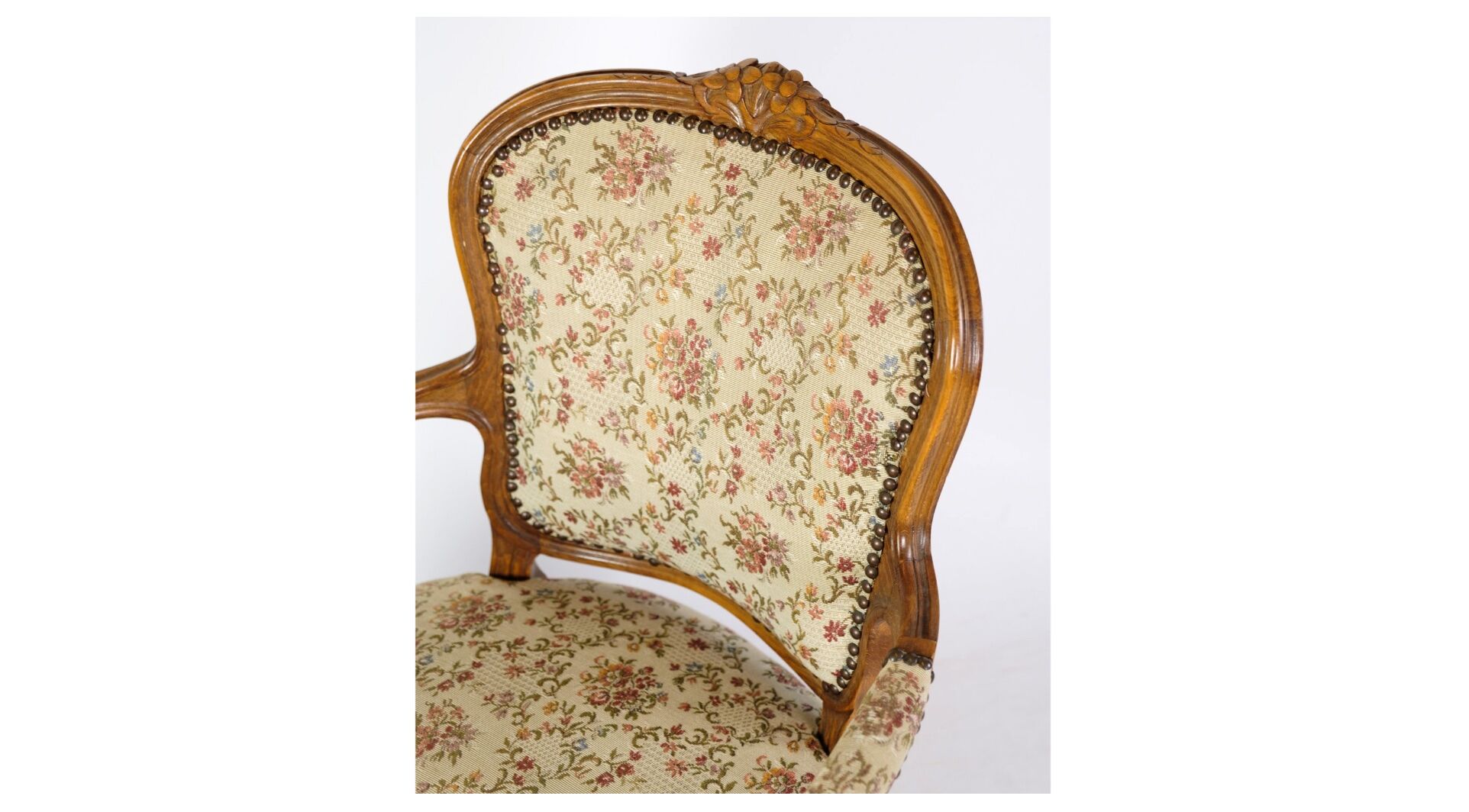 Pair of Neo-Rococo Armchairs with Decorated Fabric in Light Wood