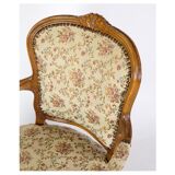 Pair of Neo-Rococo Armchairs with Decorated Fabric in Light Wood
