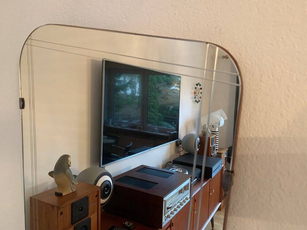 Asymmetric mirror with wood frame, 1960s