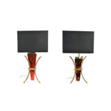 Pair of fractal resin and brass lamps by Henri Fernandez