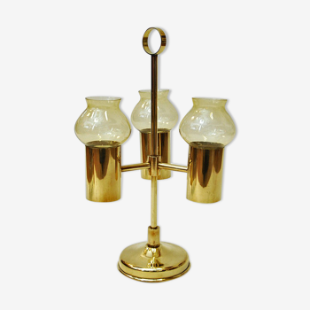 Norwegian Odel Brass Candleholder three arms with amber shades 1960s