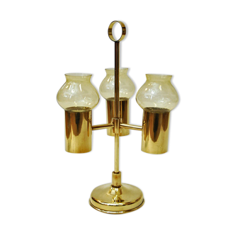 Norwegian Odel Brass Candleholder three arms with amber shades 1960s