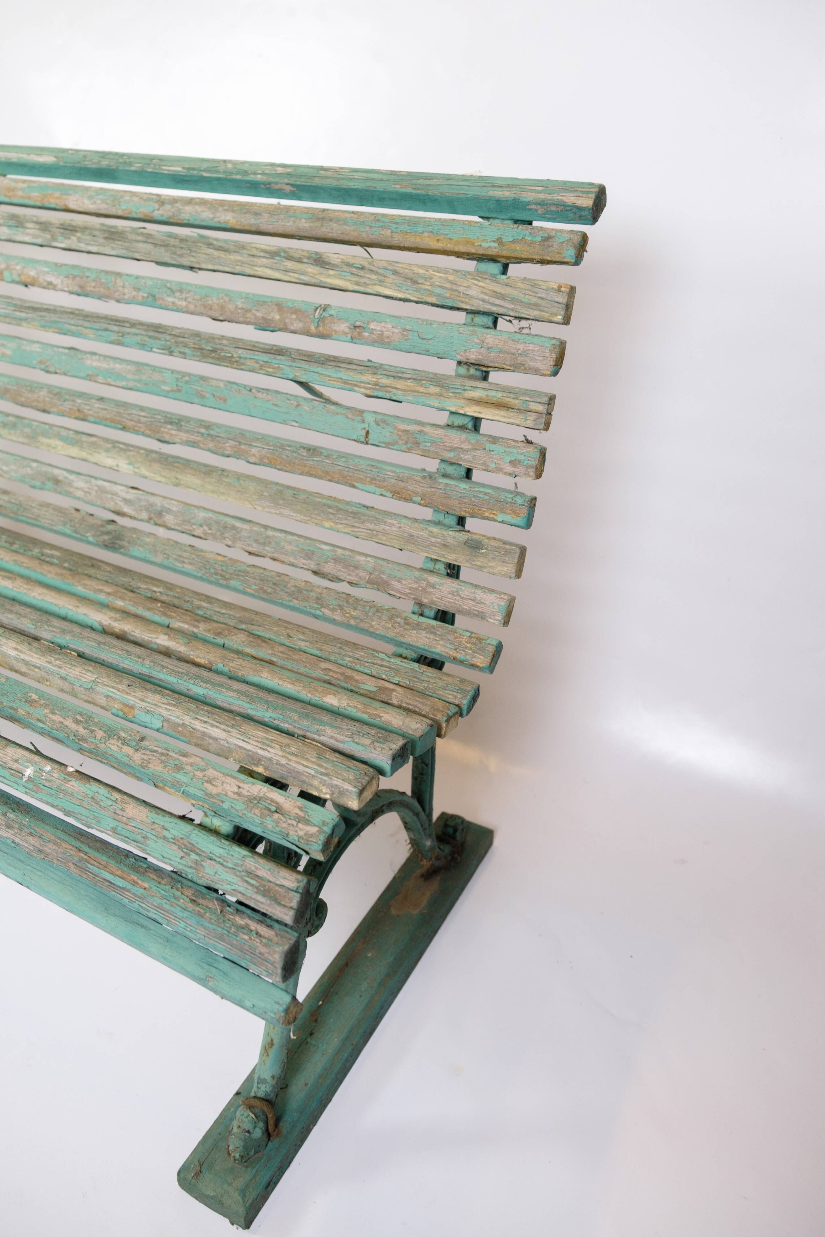Antique French Park Benches Painted In Greenish Color From 1930s