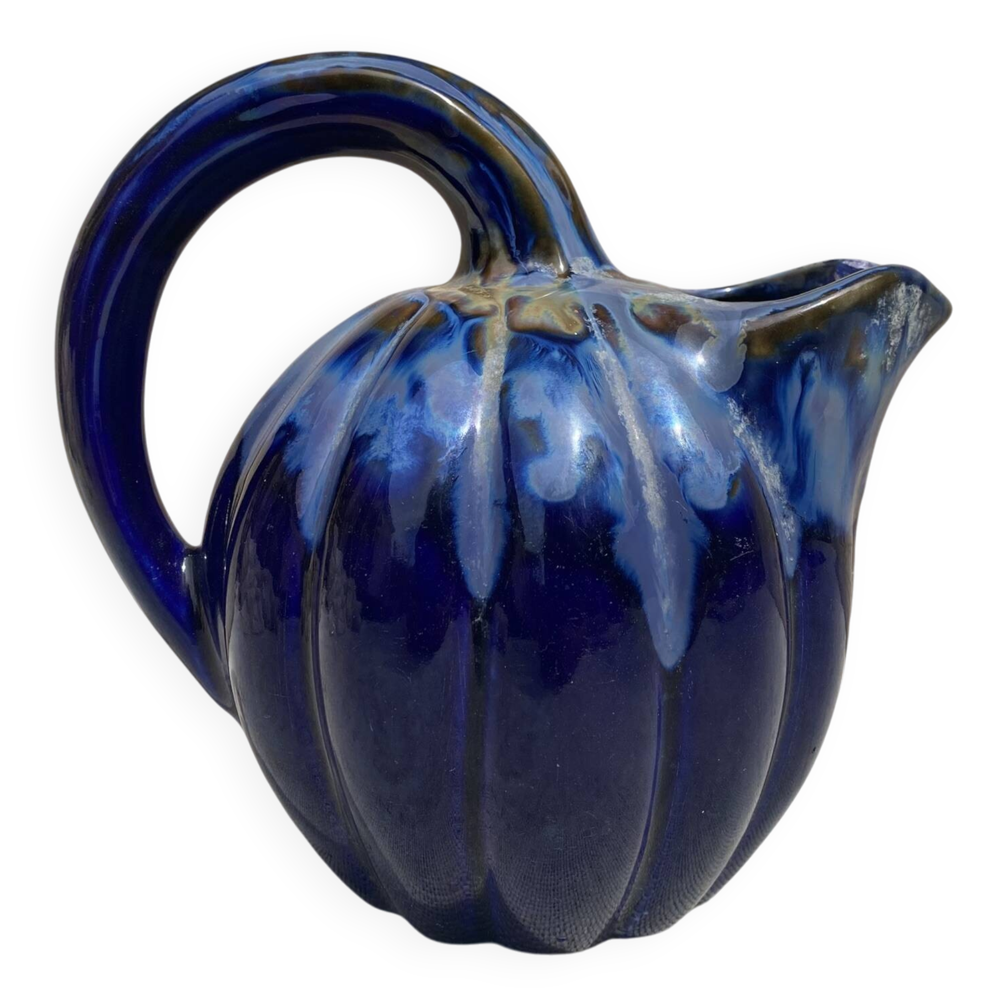 Pichet en barbotine citrouille bleue