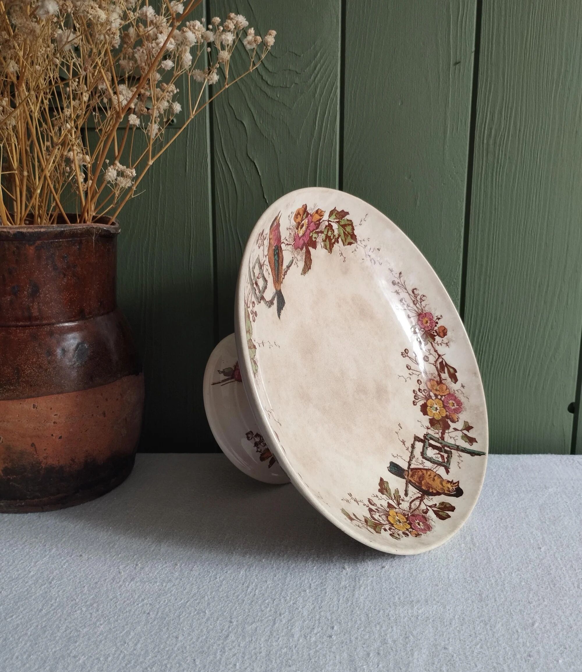 Ironstone compote E. Bourgeois Grand Dépôt Birds