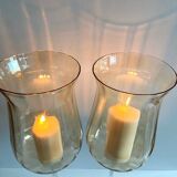 Duo of Tealight Holders Vases Candle Holders on Stand Blown Crystal Glass Amber