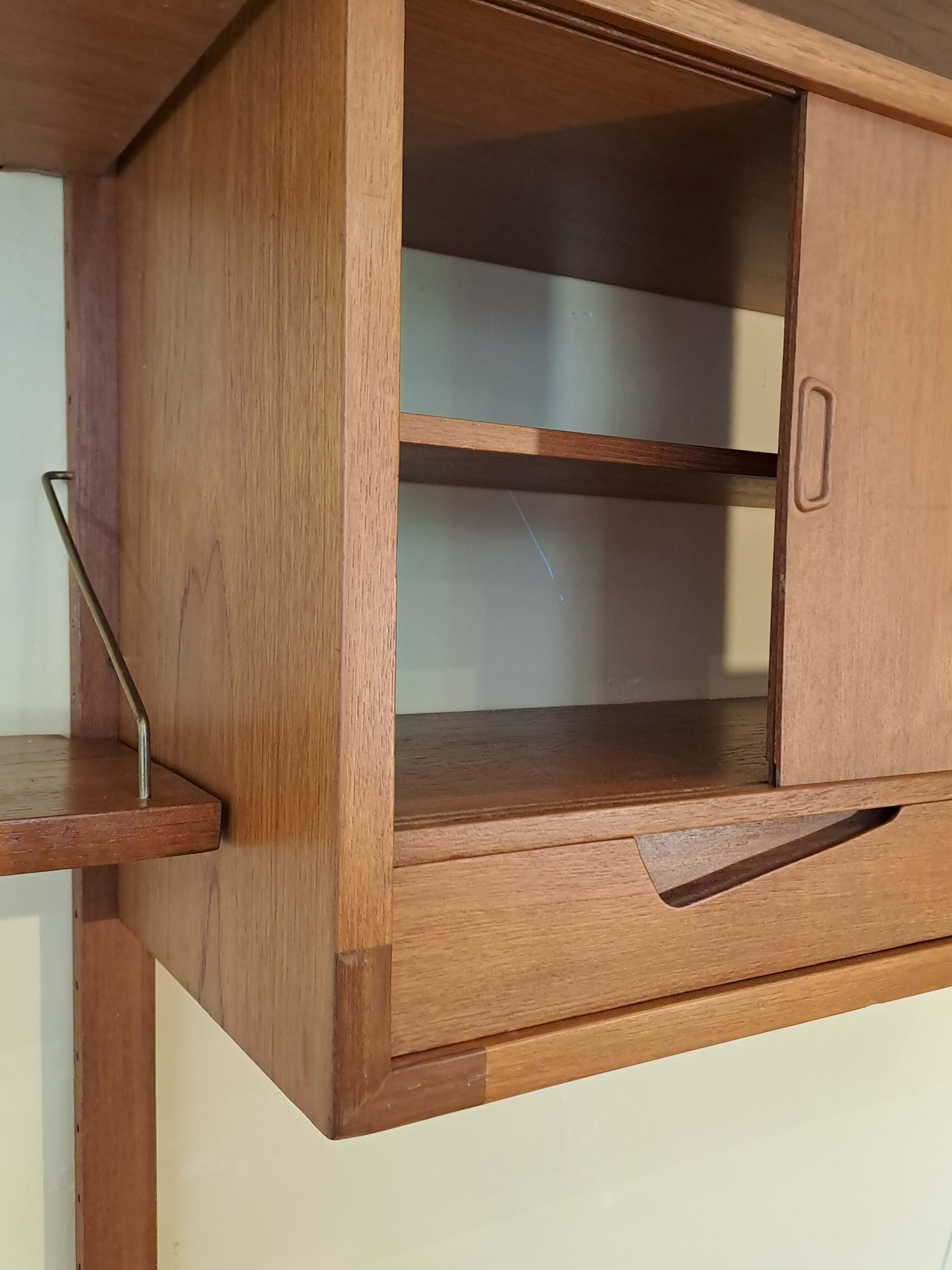 Wall-mounted teak furniture, Vintage Scandinavian 1960s