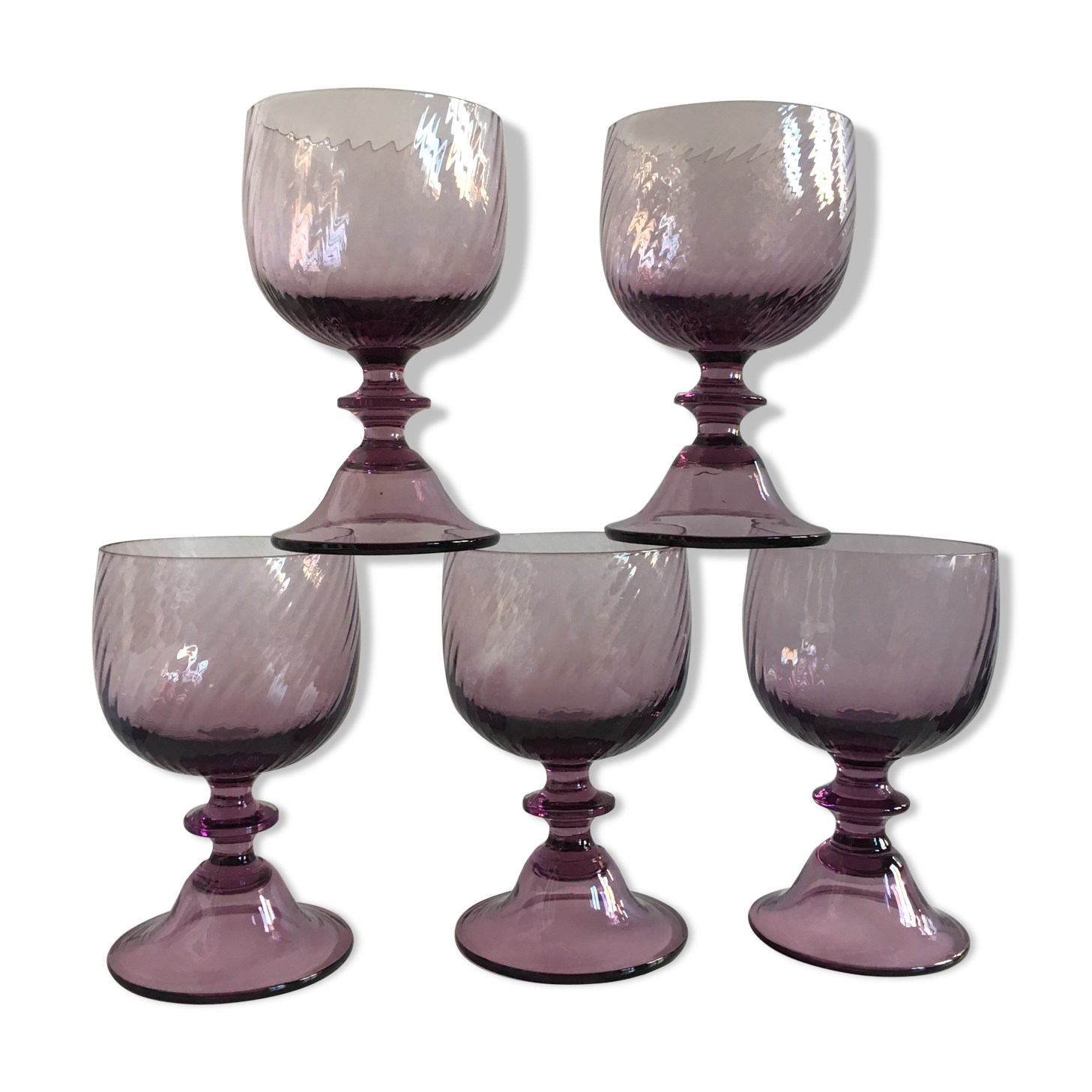 Large glass on purple dyed foot set
