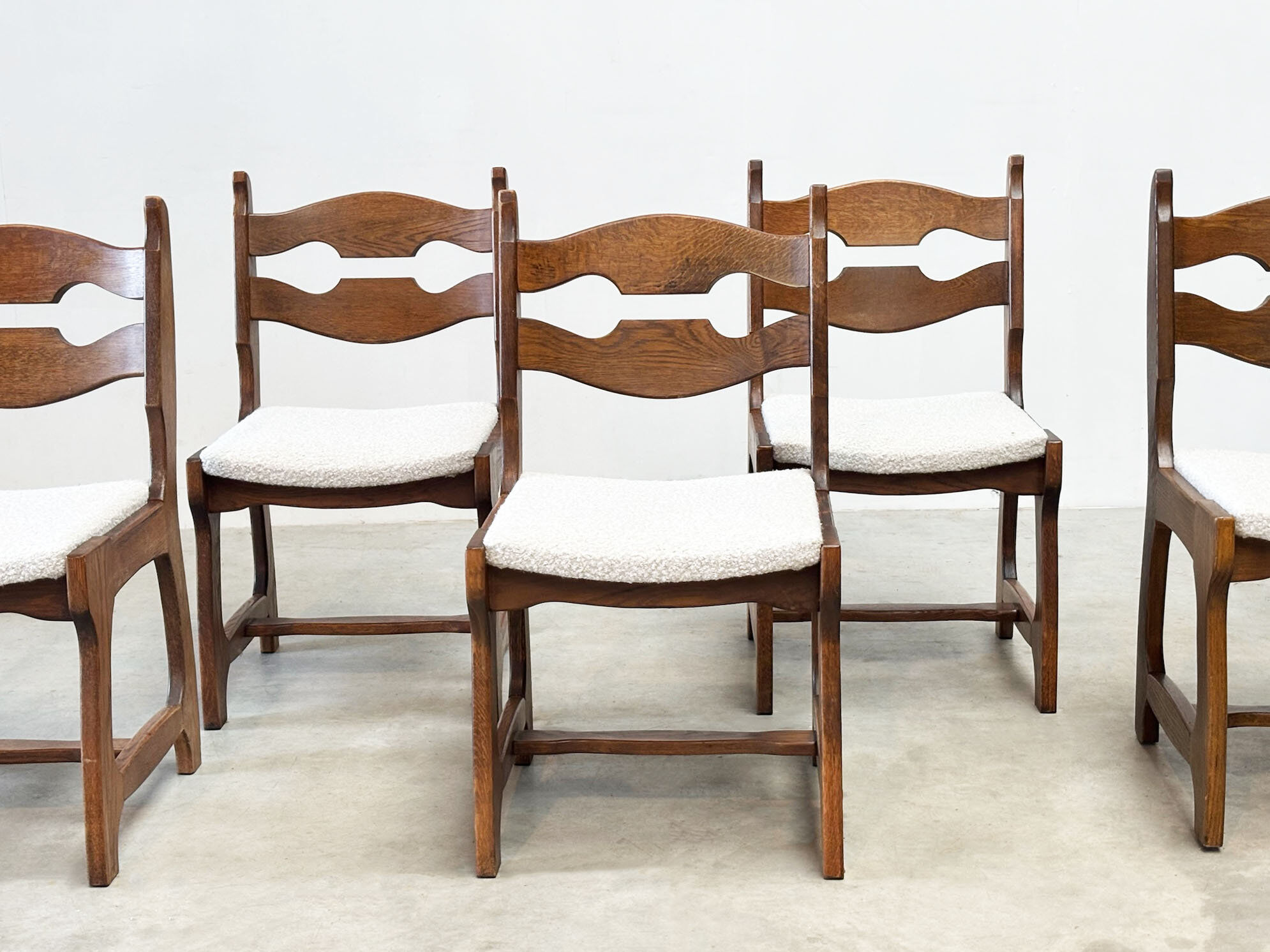 Set of six brutalist razorback dining chairs