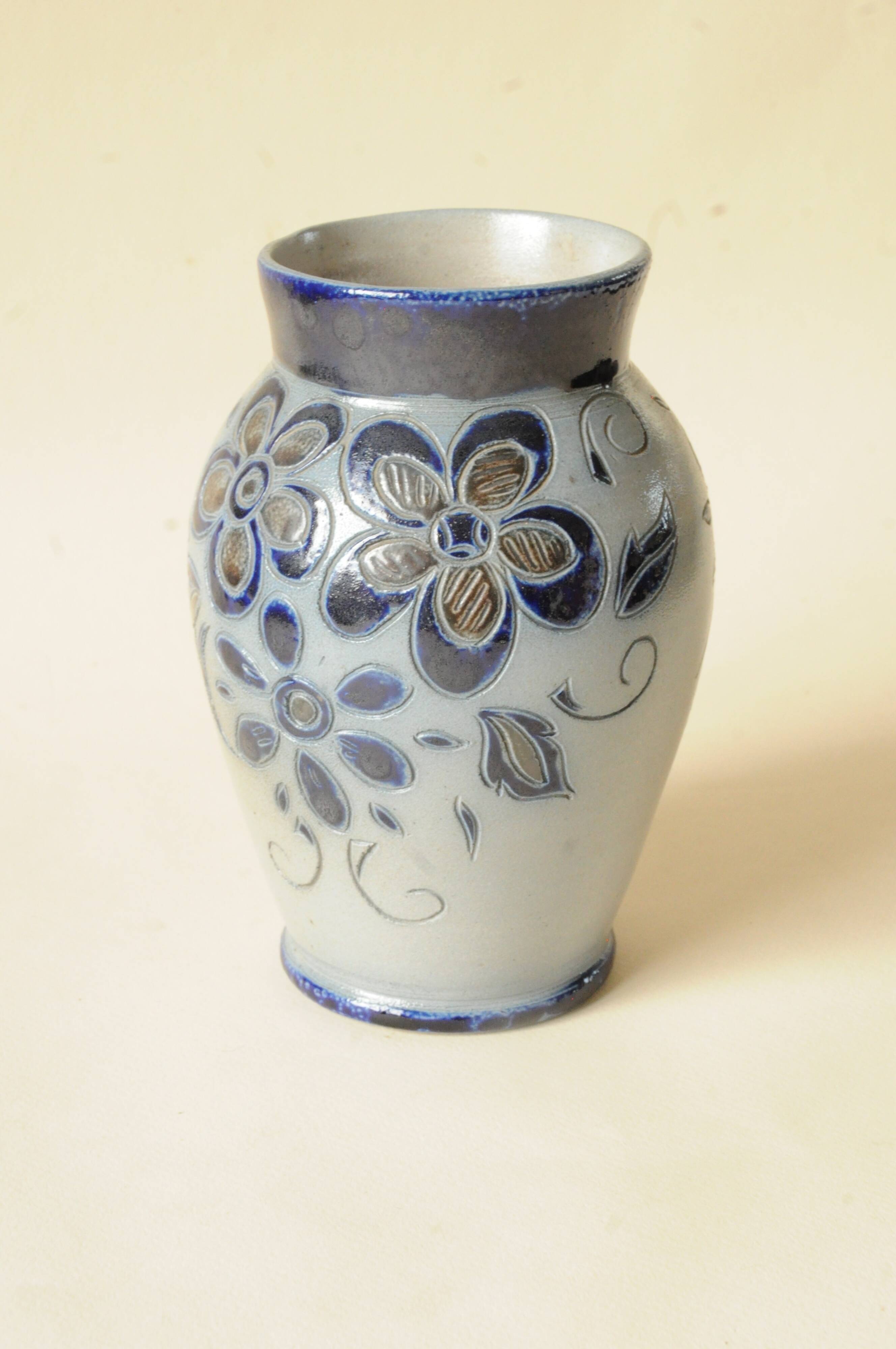 Vintage Stoneware Vase from Alsace Betschdorf - Blue Grey