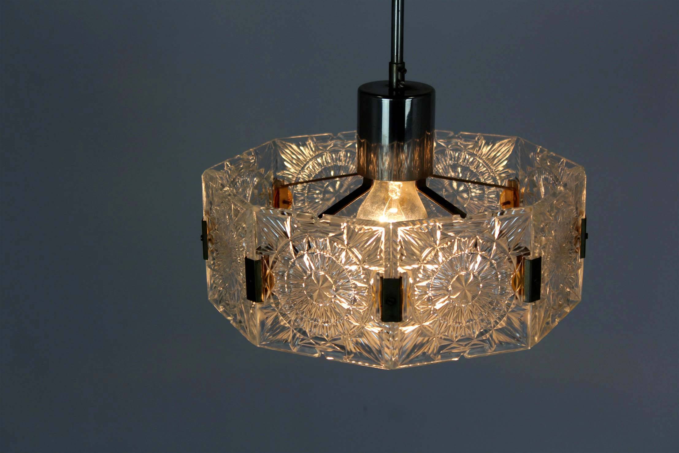 Lampe à Suspension Sculpturale Vintage en Verre par Kamenický Šenov, 1970s