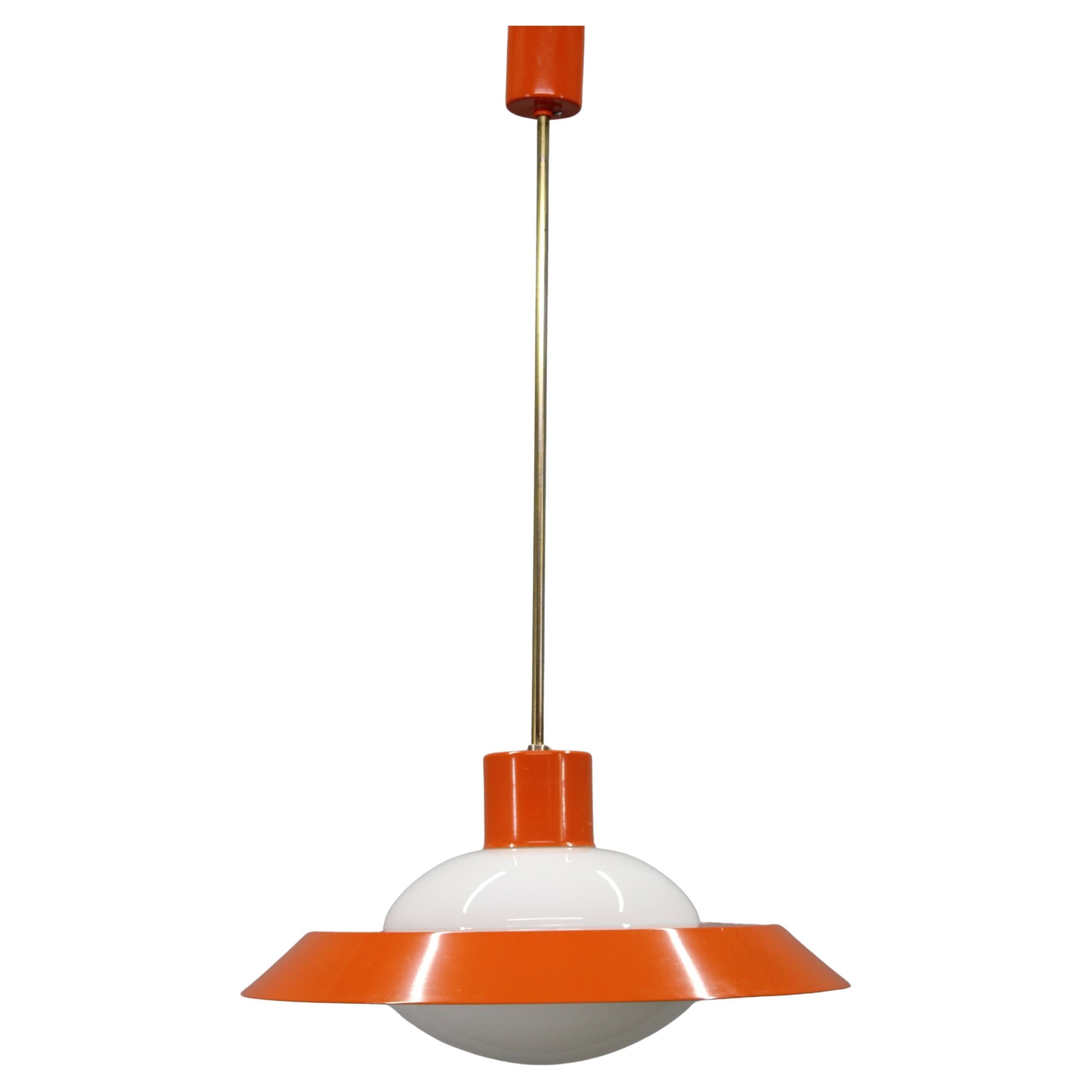 1970s Czechoslovak mid-century orange opaline glass pendant lamp
