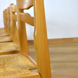 6 vintage chairs in elm - set assisi straw 1970 / 1980