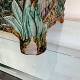 Antique cache-pot in earthenware barbotine – landscape & train decoration – early