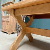 Grande table de ferme en chêne massif pieds croisés (rénovée)