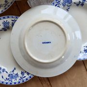 6 antique deep plates, blue and white Dresden porcelain
