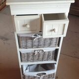 chiffonier, linen chest of drawers made of wood, wicker and fabric