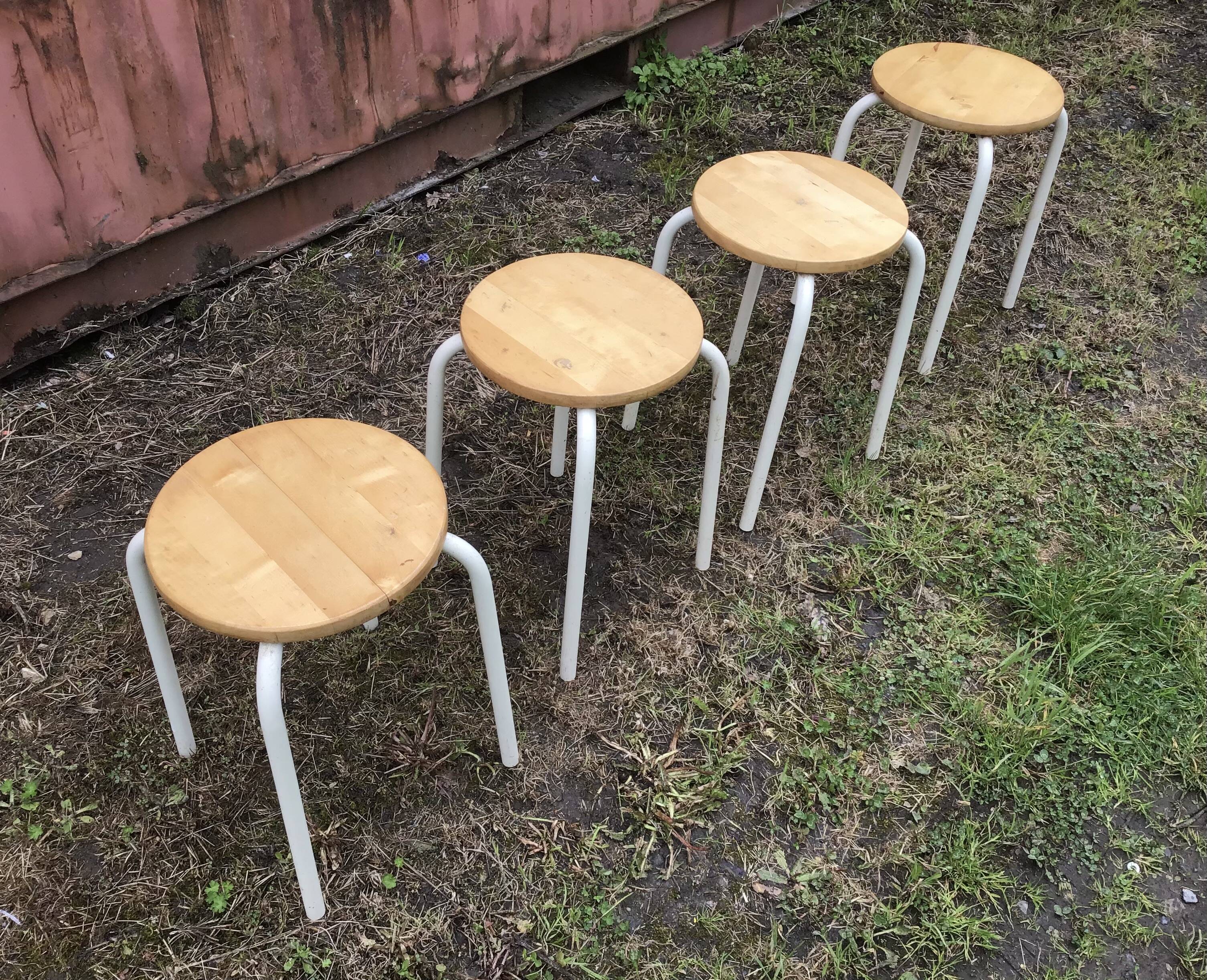 Set of 4 industrial style wood and metal stools