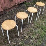 Set of 4 industrial style wood and metal stools
