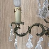Lustre bronze et pampilles en verre à 3 bras