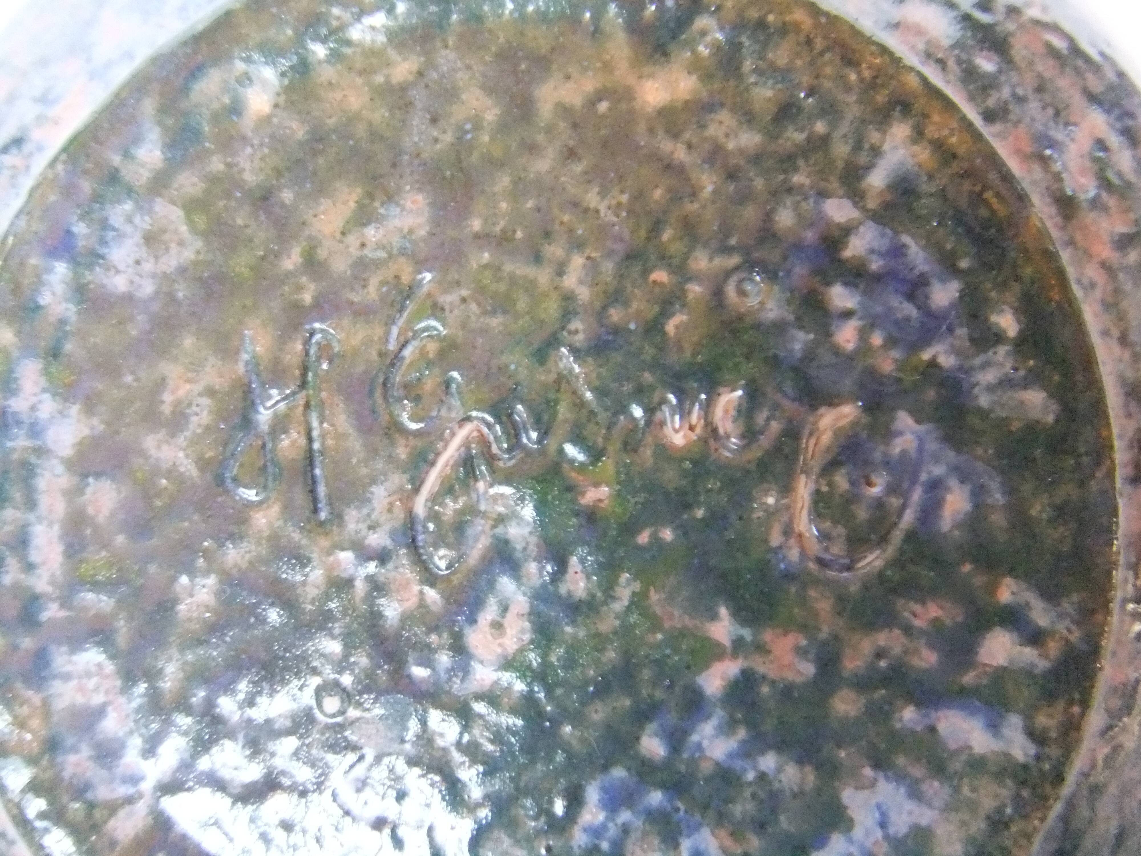 Ceramic ball vase signed Jean Pierre Gasnier dit Pierg Blue green pink