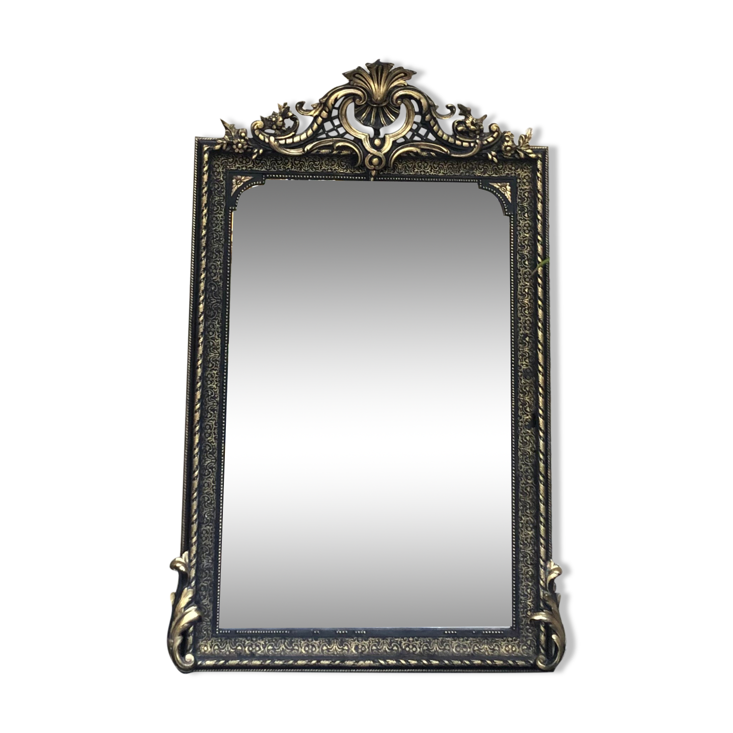 Old mirror 153.5x98.5cm Napoleon III late 19th century, beveled and stitched ice.
