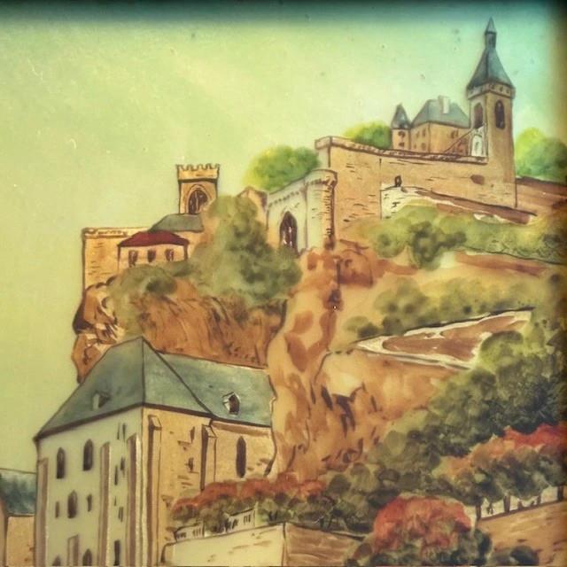 Painting on / under glass depicting Rocamadour