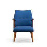 Danish Midcentury Reupholstered Blue Cocktail Chair, 1960s