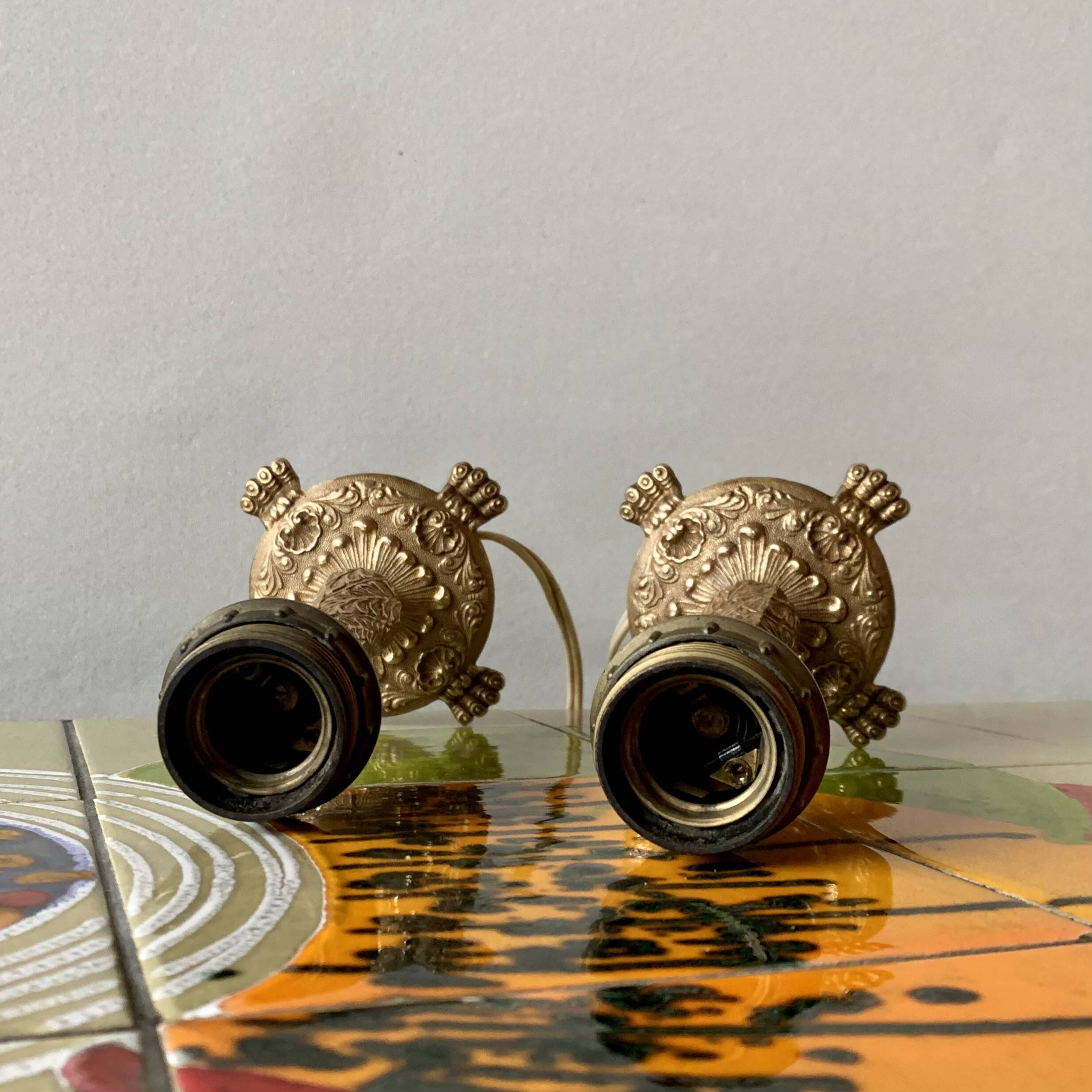 Pair of brass lamp bases - mid-century.
