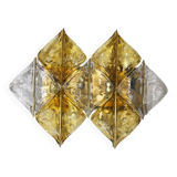 Amber glass and brass wall light by Mazzega, set of 2.