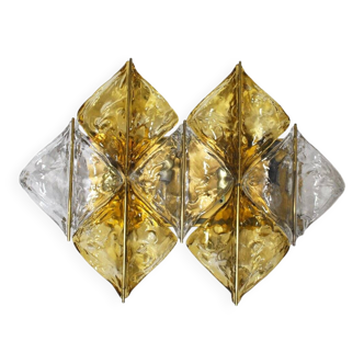 Amber glass and brass wall light by Mazzega, set of 2.