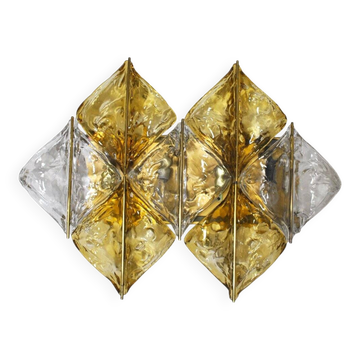Amber glass and brass wall light by Mazzega, set of 2.