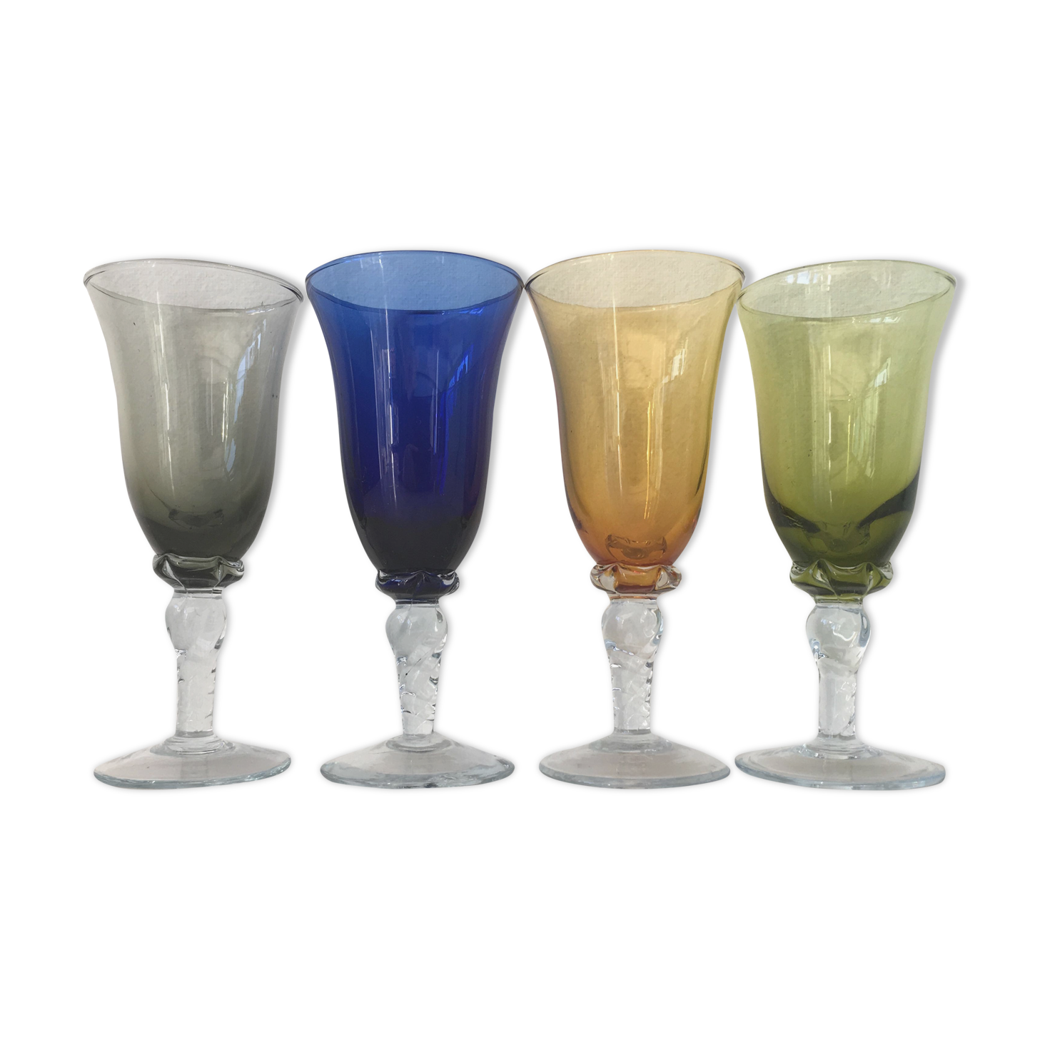 Set of four colored blown glasses