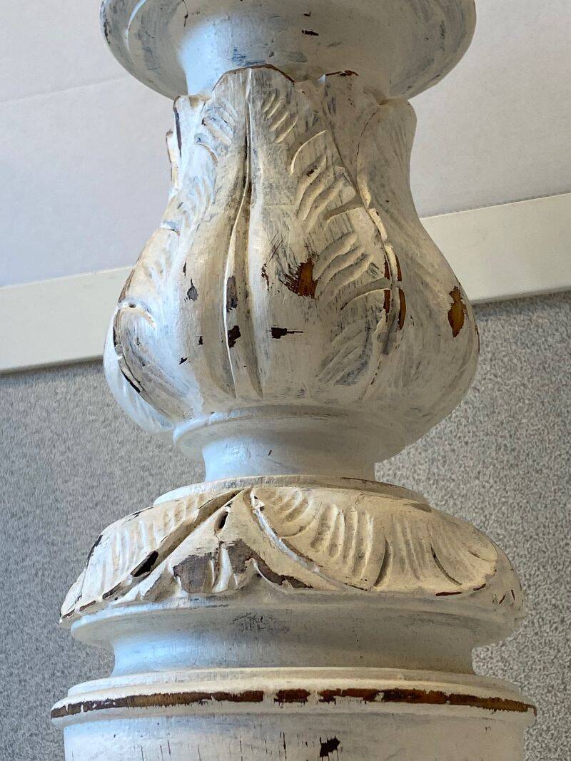 Pair of Large Candlesticks Candle Holders Turned Wood Carved Bleached