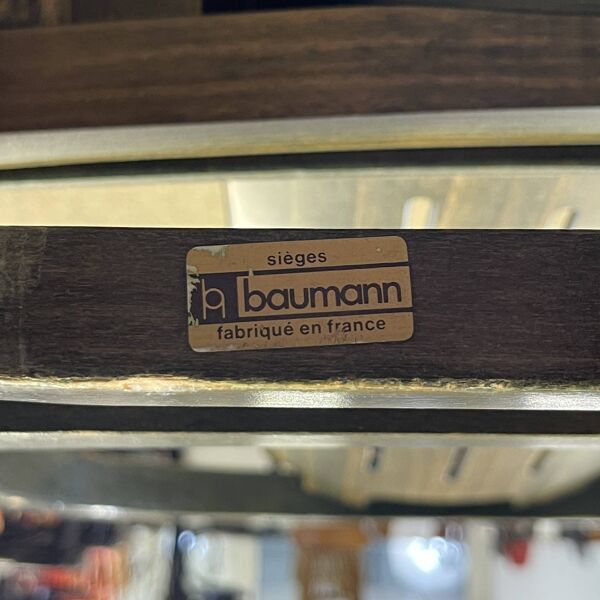 Ensemble de 4 chaises bistrot Baumann Argos bois et tissu vert années 80 France