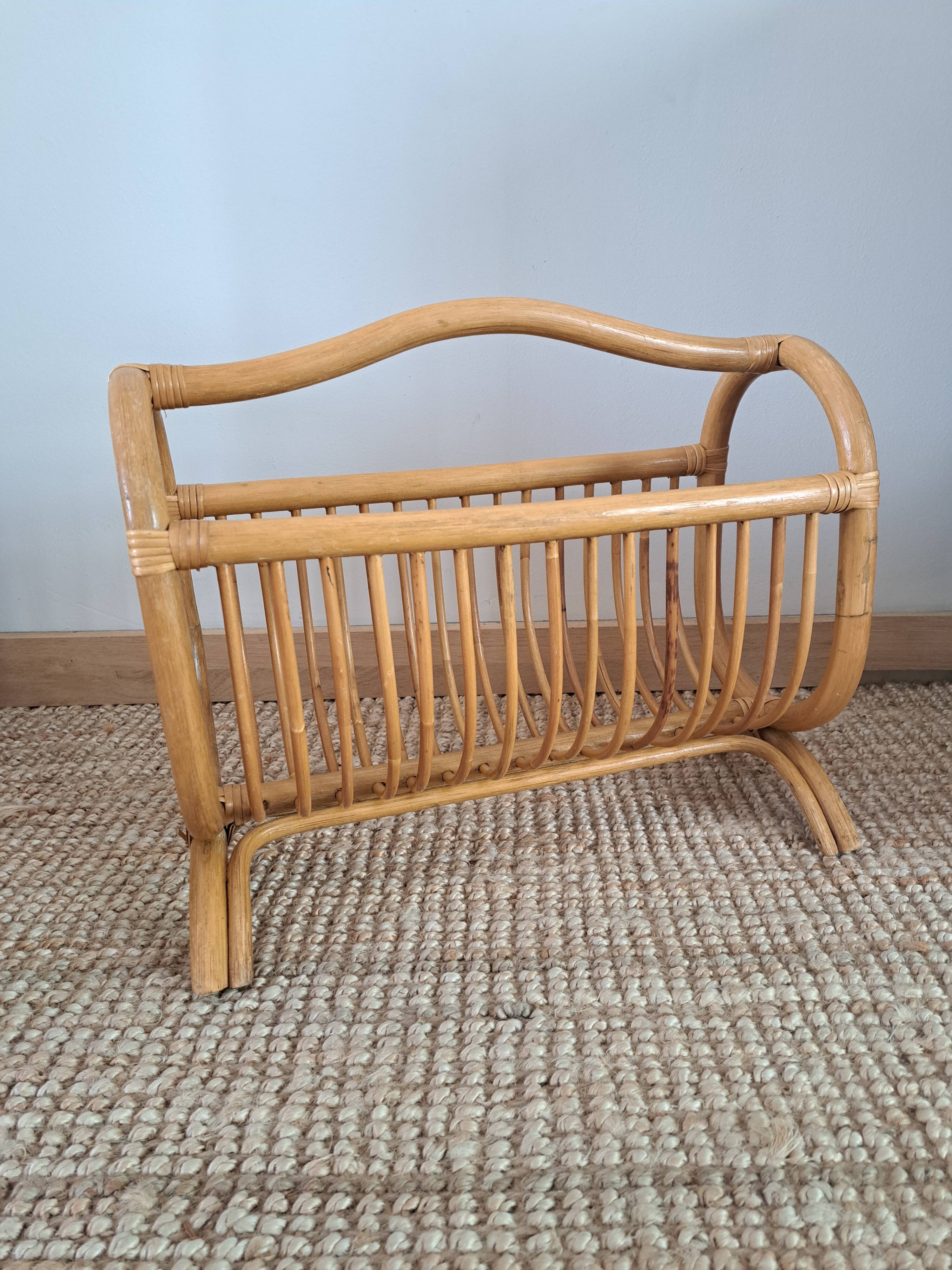 Vintage rattan magazine rack