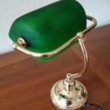 Lampe de banquier en verre et laiton ancienne