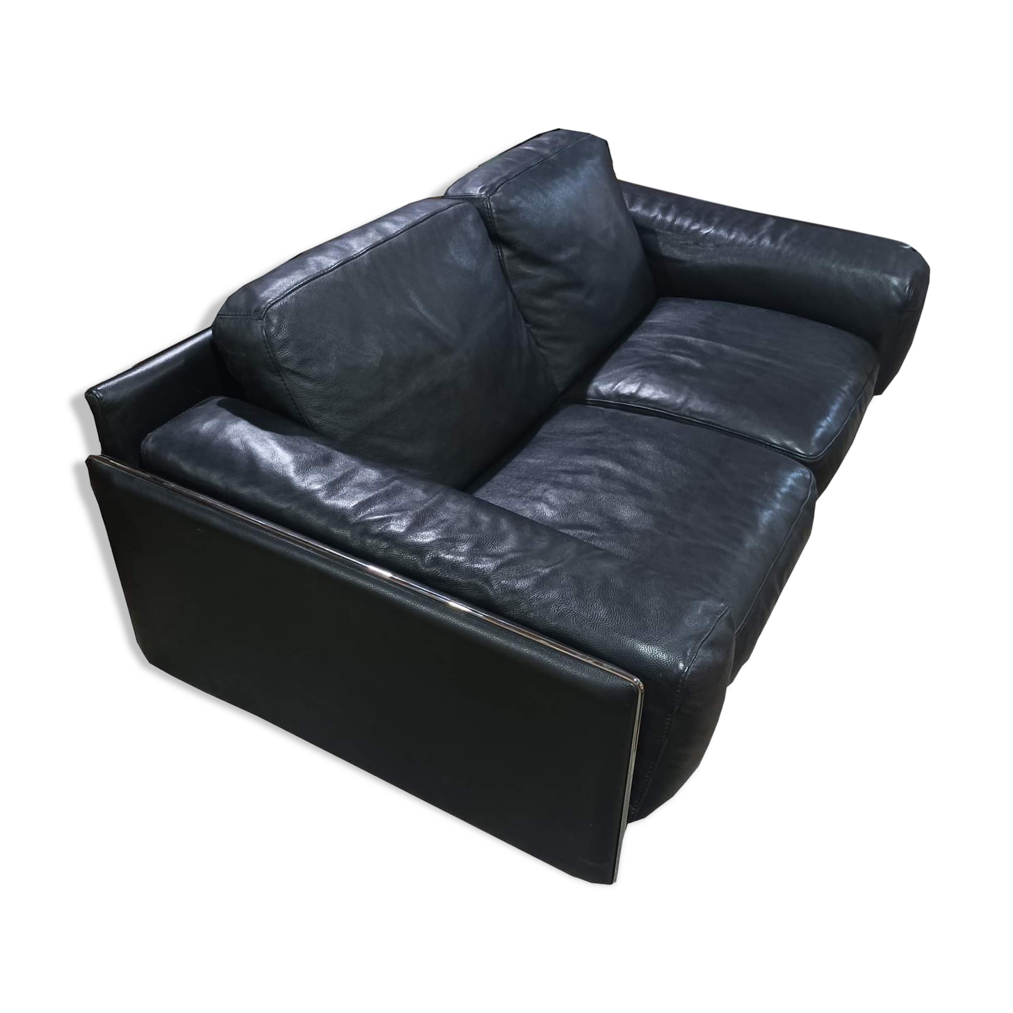 Old sofa armchair 2 places leather rock bobois vintage