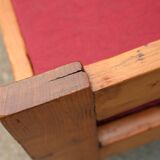 Pair of pine fireside chairs, France, 1960s, "raspberry" cushions