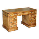 Antique desk by James Winter & Sons London in satin wood and leather.