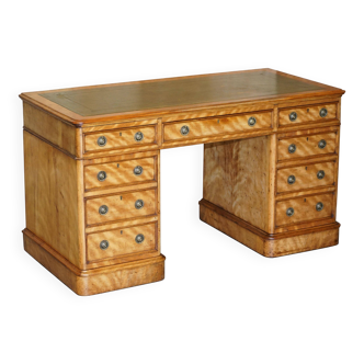 Antique desk by James Winter & Sons London in satin wood and leather.