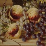 Signed painting still life with flowers and fruit from the 20th century