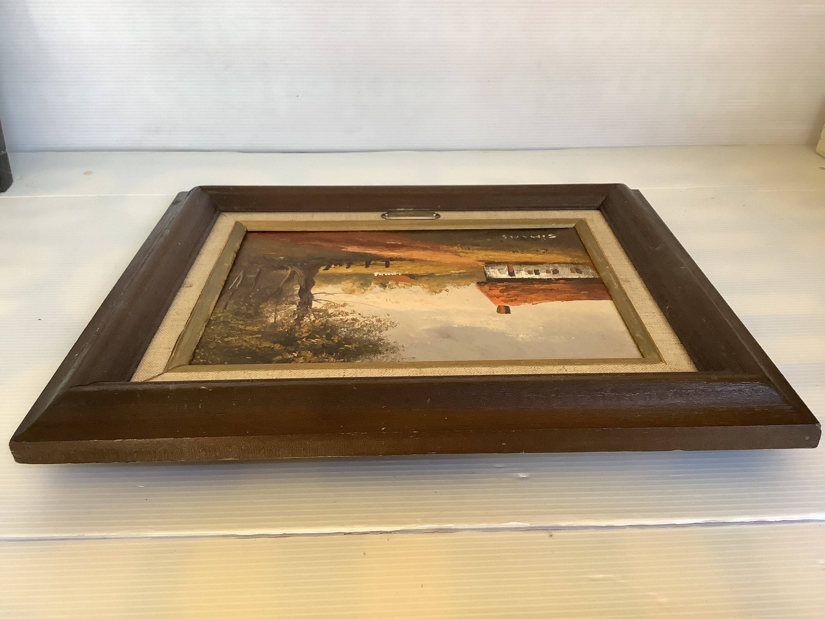 Countryside landscape painting oil on canvas signed