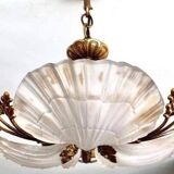 Art Deco ceiling chandelier in bronze and glass paste, old vintage light fixture dimensions 45x45
