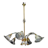 Amazing 6 light Art Deco Murano glass and brass chrome chandelier by Barovier