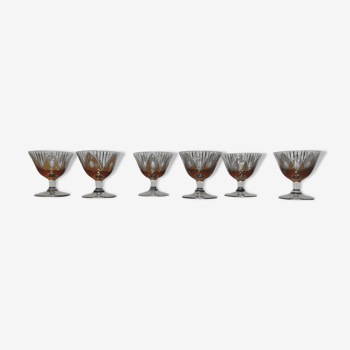 6 anciens petits verres à liqueur sur pied doré en cristal