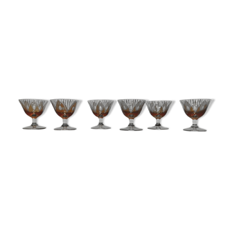 6 anciens petits verres à liqueur sur pied doré en cristal