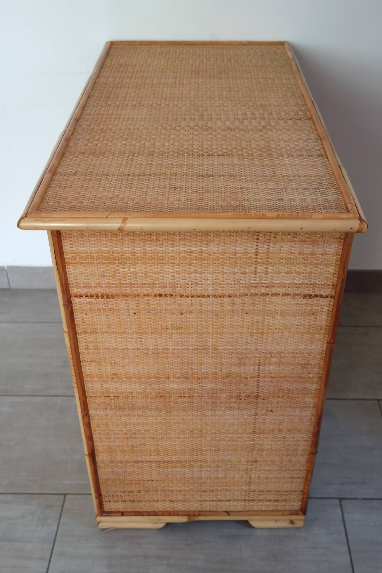 Chest of drawers with 5 wicker and bamboo drawers, 70s/80s.