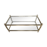 Brass coffee table and 1970 glass ep Hollywood regency