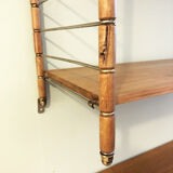 Vintage wall shelf, wood and brass, 1960